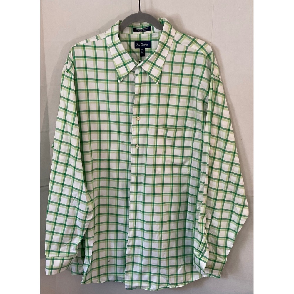Paul Fredrick Men's XXL Green White Plaid Long Sleeve Button Down Sport Shirt